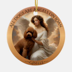 Brown Poodle Angel Personalized Memorial  Ceramic Ornament