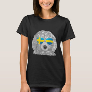 Brown Poodle Dog Sweden Flag Sunglasses T-Shirt