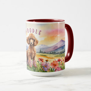 Brown Poodle Mug, Customizable Farm Sunrise Mug