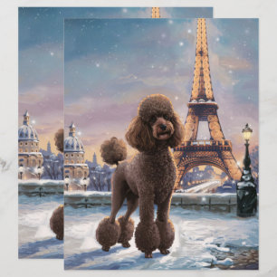 Brown Poodle Winter in Paris Art Scrapbook Paper