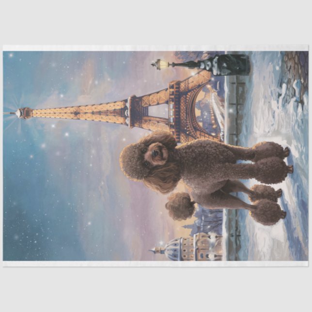 Brown Poodle Winter in Paris Decoupage Tissue Paper (Front)