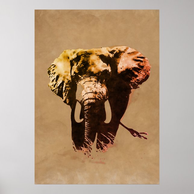 Brown Pop Art Elephant Ink Paint Poster (Front)