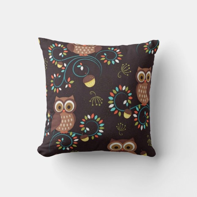 Brown primitive owl throw pillow (Front)