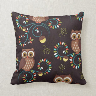 Brown primitive owl throw pillow