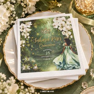 Brown Princess and Frog Sage Green Quinceanera 16 Napkin