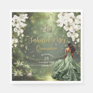 Brown Princess and Frog Sage Green Quinceanera 16 Napkin