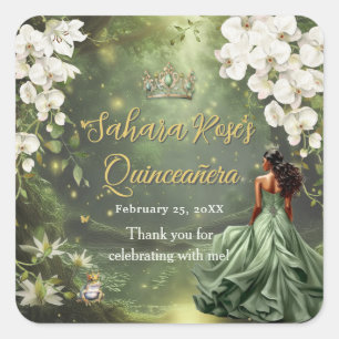 Brown Princess and Frog Sage Green Quinceanera 16 Square Sticker