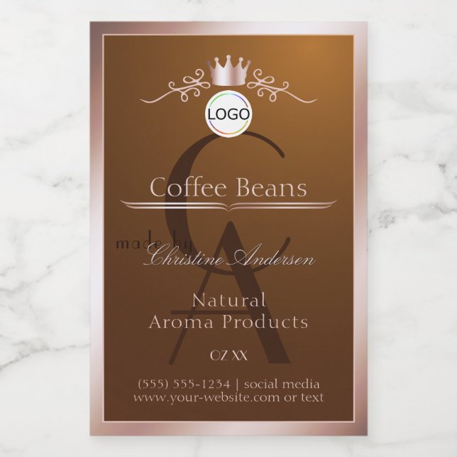 Brown Product Label Rosegold Frame Logo Monogram (Single Label)
