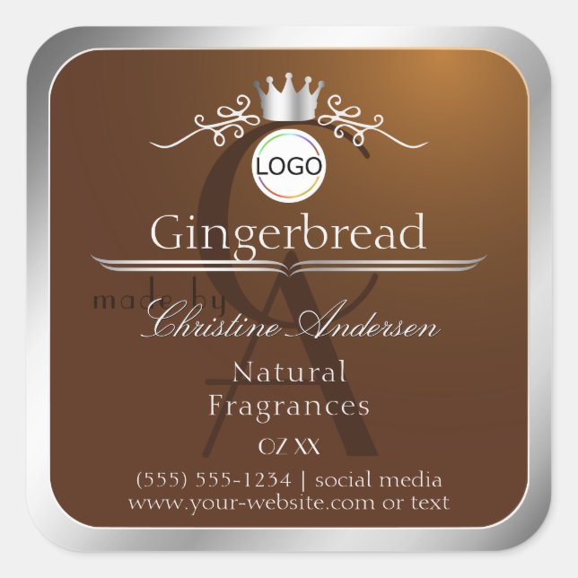 Brown Product Label Silver Frame Logo and Monogram (Front)