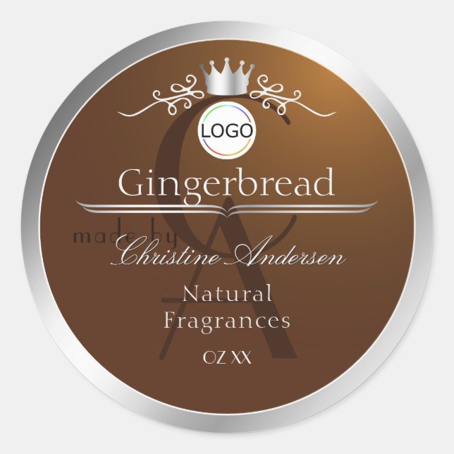 Brown Product Label Silver Frame Logo and Monogram (Front)