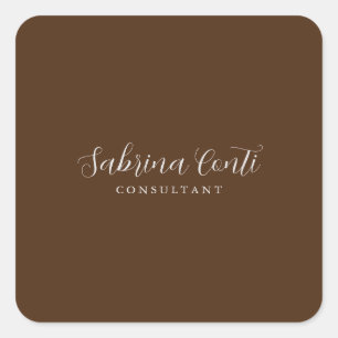 Brown Professional Calligraphy Trendy Modern Plain Square Sticker