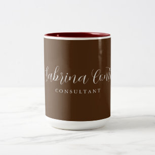 Brown Professional Calligraphy Trendy Modern Plain Two-Tone Coffee Mug