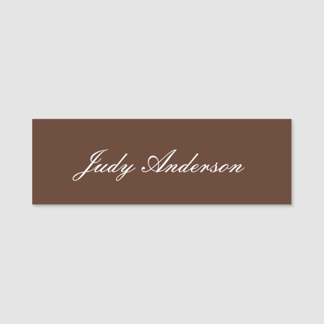 Brown Professional Plain Modern Elegant Name Tag (Front)