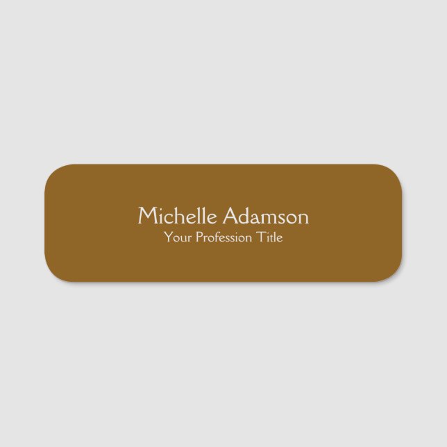 Brown Professional Plain Modern Name Tag (Front)