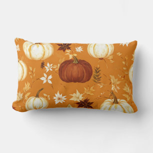 Brown Pumpkin Floral Autumn and Fall Pattern Lumbar Pillow