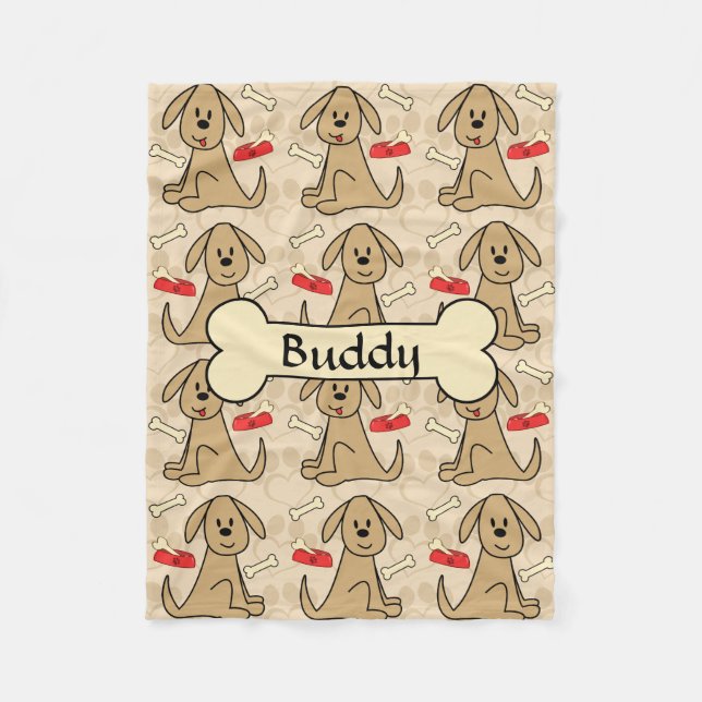 Brown Puppy Dog Design Personalize Fleece Blanket (Front)