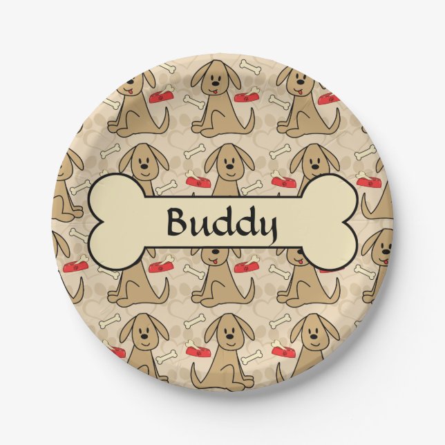 Brown Puppy Dog Design Personalize Paper Plate (Front)