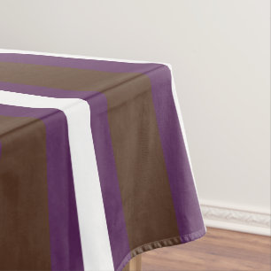 Brown, purple and white stripes tablecloth
