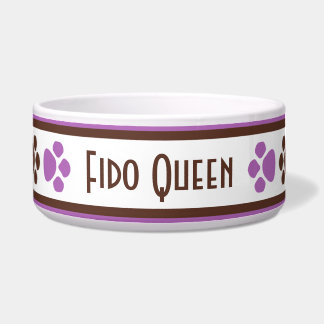Brown & Purple Paw Prints Personalized Dog Bowl