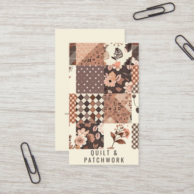Brown Quilt Patchwork Handmade Clothing  Business Card (Front/Back In Situ)