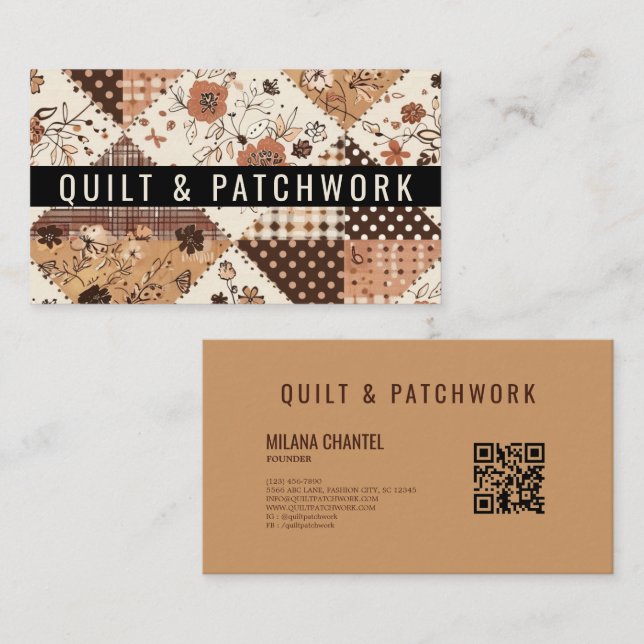 Brown Quilt Patchwork Handmade Clothing  Business Card (Front/Back)