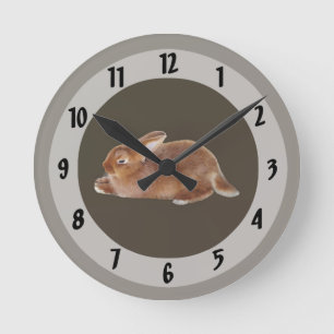 Brown Rabbit Round Clock