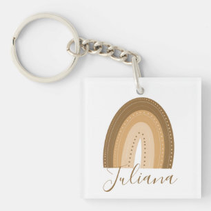 Brown Rainbow Doodle Script Name Keychain
