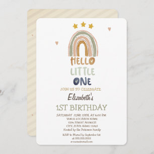 Brown Rainbow Stripes Hello Little One Birthday  Invitation