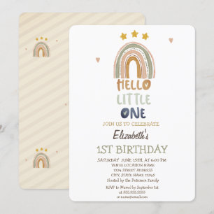 Brown Rainbow Stripes Hello Little One Birthday Invitation