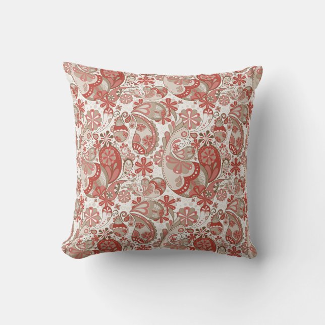 Brown Raspberry Paisley Pillow (Front)