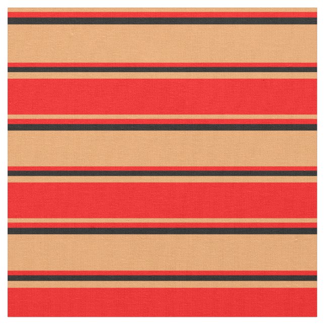 Brown, Red, and Black Stripes Pattern Fabric (Close Up)