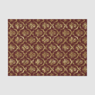 Brown-Red And Faux Shiny Gold Floral Damasks Lace Tissue Paper