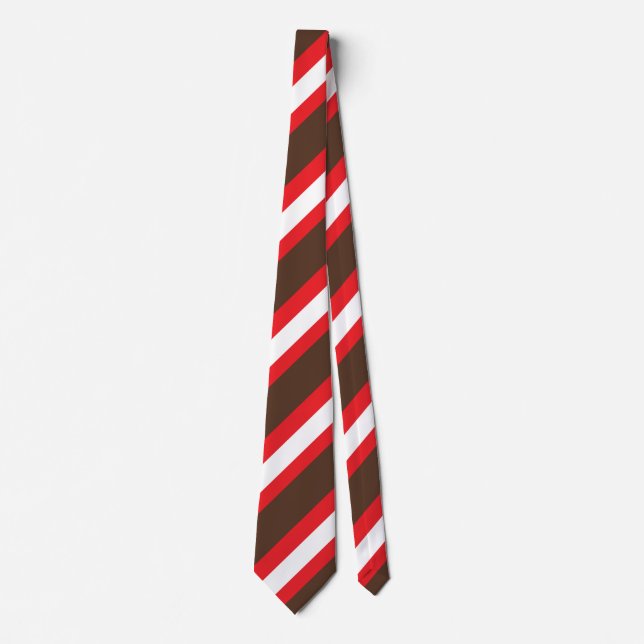 Brown, red and white skew stripes tie (Front)