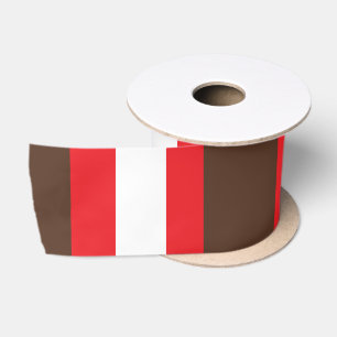 Brown, red and white stripes satin ribbon