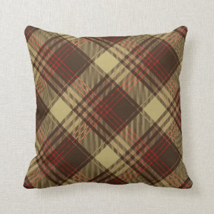 Brown Red Argyle Plaid Pattern Throw Pillow