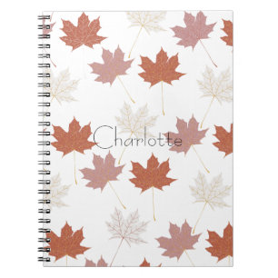 Brown Red Autumn Floral Leaves Y2K Pattern Notebook