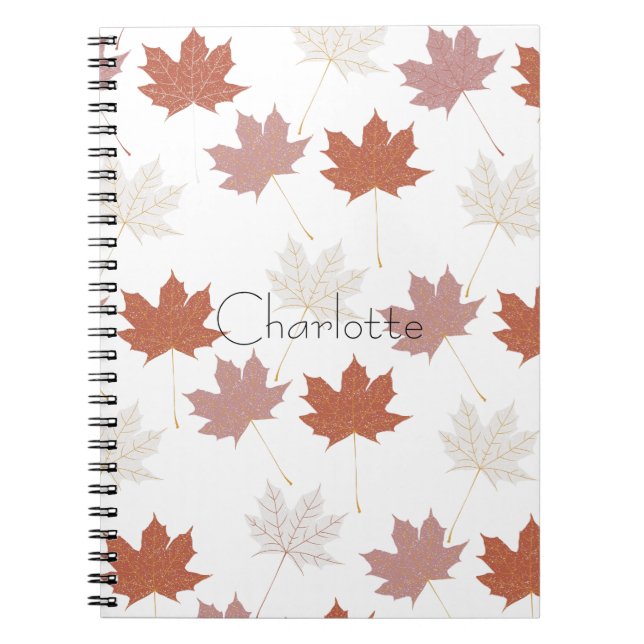 Brown Red Autumn Floral Leaves Y2K Pattern Notebook (Front)