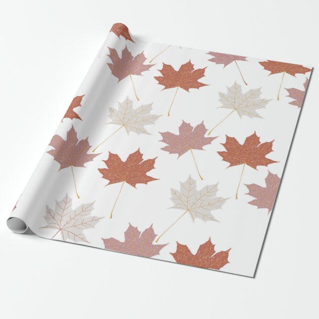 Brown Red Autumn Floral Leaves Y2K Pattern Wrapping Paper (Unrolled)