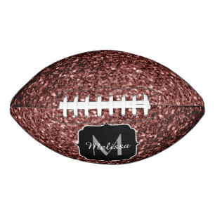 Brown red faux glitter sparkle Monogram name Football
