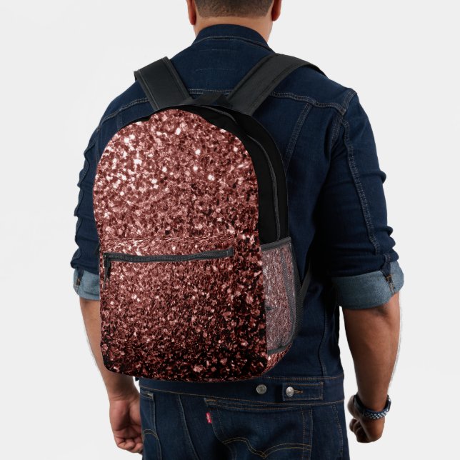 Brown red faux glitter sparkles and black printed backpack (Insitu (Model))