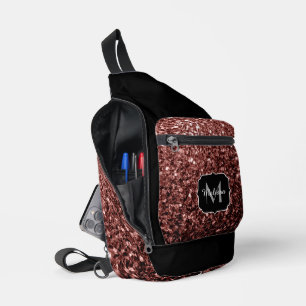 Brown red faux glitter sparkles Black Monogram Sling Bag