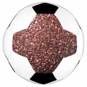 Brown red faux glitter sparkles bling soccer ball