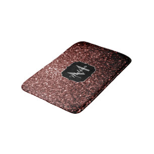 Brown Red faux Glitter sparkles Monogram Bath Mat