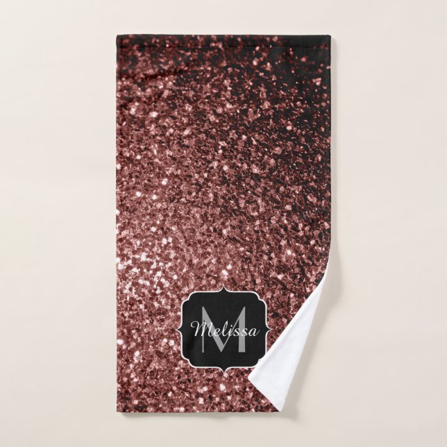 Brown Red faux Glitter sparkles Monogram Bath Towel Set (Hand Towel)