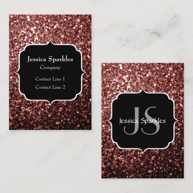 Brown Red faux Glitter sparkles Monogram Business Card (Front/Back)