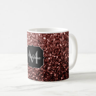 Brown Red faux Glitter sparkles Monogram Coffee Mug