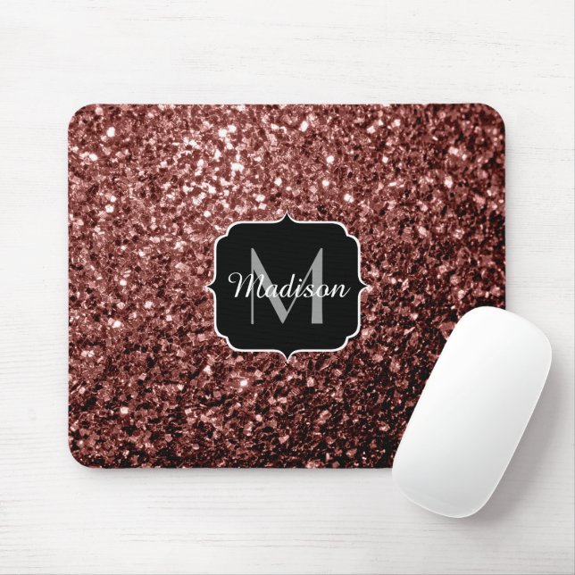 Brown Red faux Glitter sparkles Monogram Mouse Pad (With Mouse)