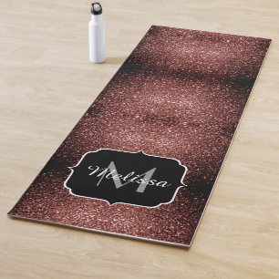 Brown Red faux Glitter sparkles Monogram Yoga Mat