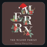 Brown Red Green White Merry Christmas Foliage Square Sticker<br><div class="desc">If you need any further customisation please feel free to message me on yellowfebstudio@gmail.com.</div>