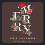 Brown Red Green White Merry Christmas Foliage Square Sticker<br><div class="desc">If you need any further customisation please feel free to message me on yellowfebstudio@gmail.com.</div>